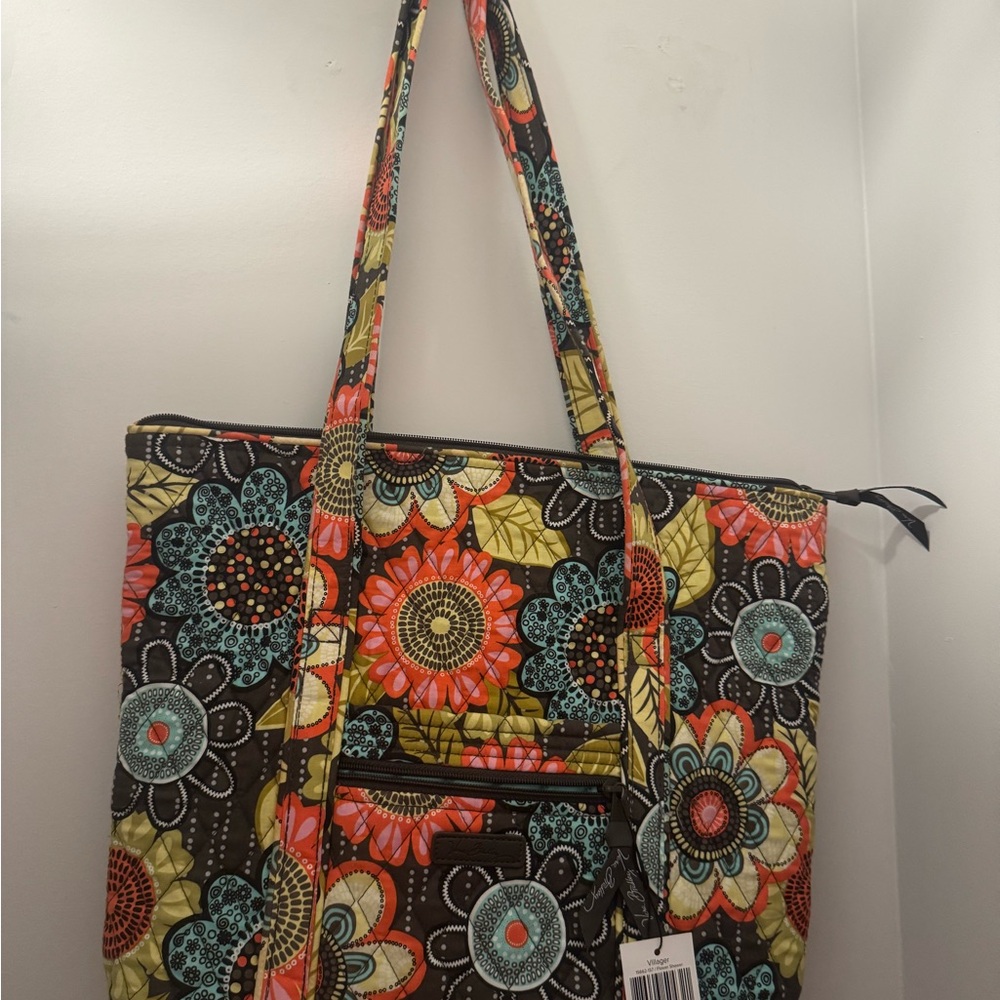 Vera Bradley Black and Orange Tote Bag with Bold Floral Design